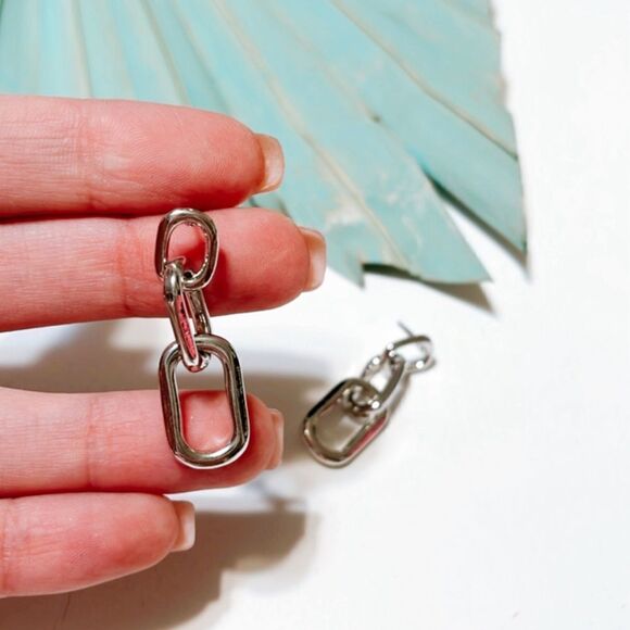 Silver link chain drop earrings #205 - Picture 3 of 3